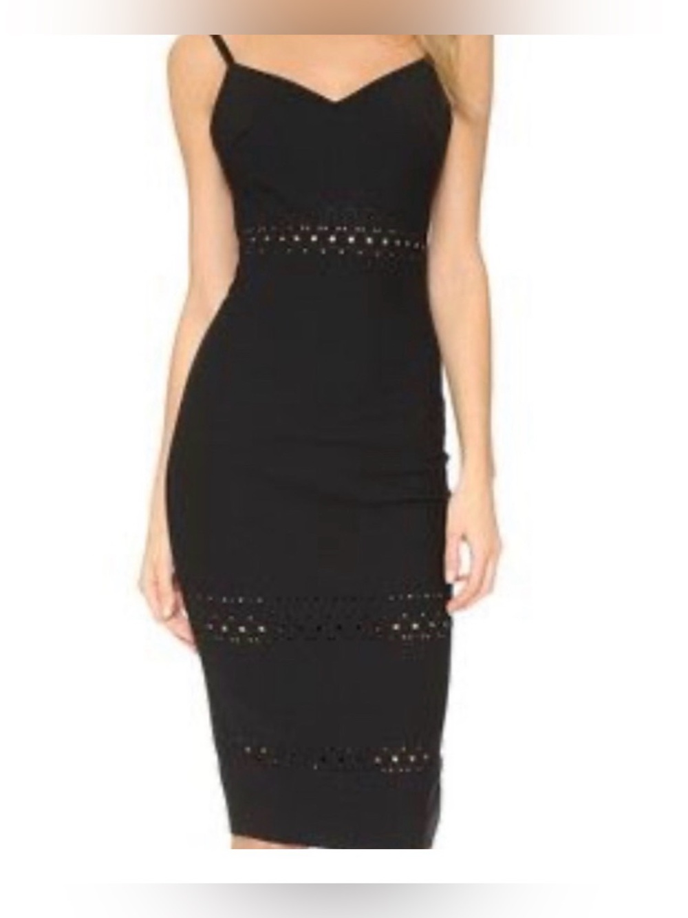 Elizabeth & James Maria Black Laser-Perforated Spaghetti Strap Dress LBD US 0